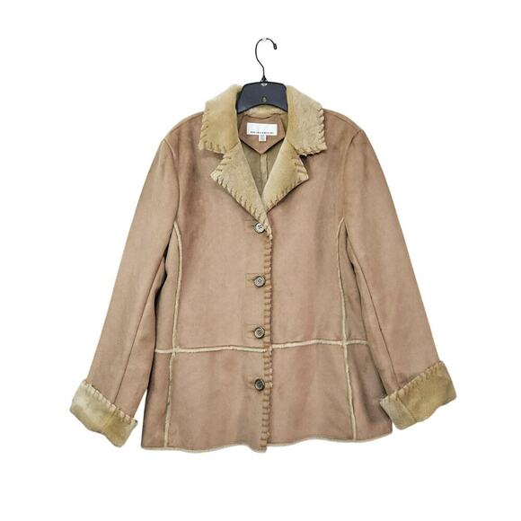 Jones New York Sport Jackets & Blazers - Jones New York Women Coat Faux Suede Faux Fur Lined Button Front Large 70s Style